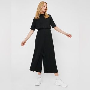 NastyGal black cropped wide leg jumpsuit with tie waist